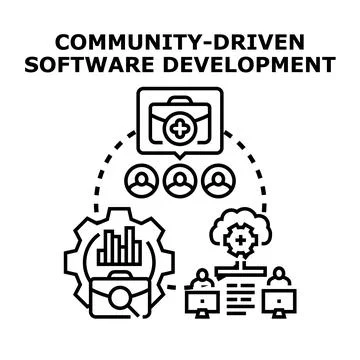 Community driven software development strategy for teamwork Stock Illustration