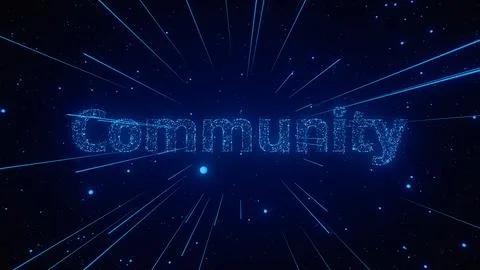 Community in a Dynamic Cosmic Space With Glowing Particles and Rays of Light Illustrazione stock