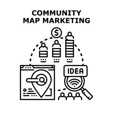 Community engaging with map marketing strategy for growth Stockillustratie
