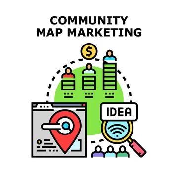 Community engaging with map marketing strategy for growth Illustration