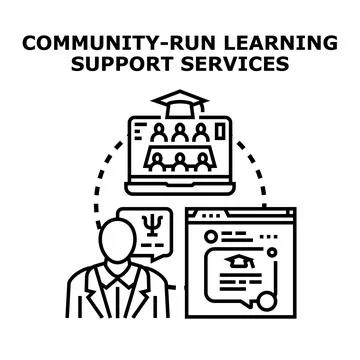 Community engaging in online learning support services 스톡 일러스트