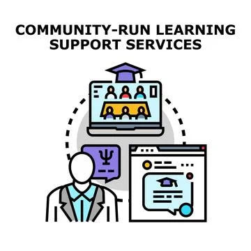 Community engaging in online learning support services 库存插图