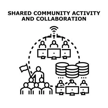 Community engaging in shared activity and digital collaboration Stock Illustration
