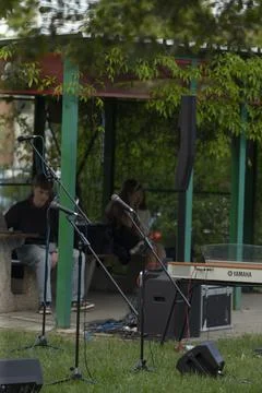 Community event with accessible setup and relaxed outdoor ambiance 스톡 사진