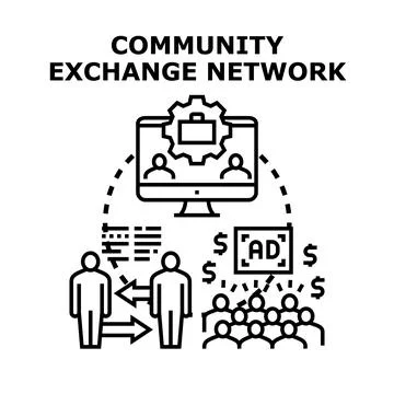 Community exchange network connection and digital marketing strategy Illustrazione stock