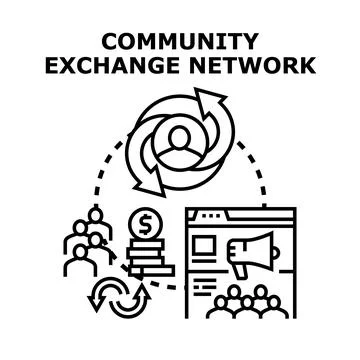 Community exchange network sharing users and transactions concept Stock Illustration