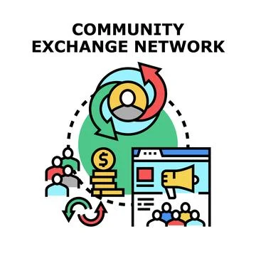 Community exchange network sharing users and transactions concept Stock Illustration