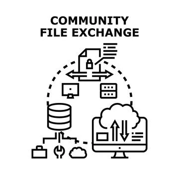 Community file exchange concept presenting secure data transfer イラスト素材