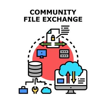 Community file exchange concept presenting secure data transfer Stock Illustration