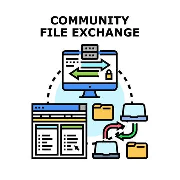 Community file exchange sharing data between devices Stockillustratie