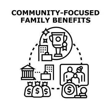 Community focused family benefit programs supporting families Stock Illustration