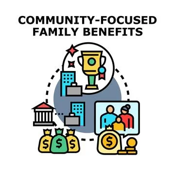 Community focused family benefit programs supporting families Stock Illustration