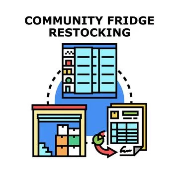 Community fridge restocking process managing food distribution Stock Illustration