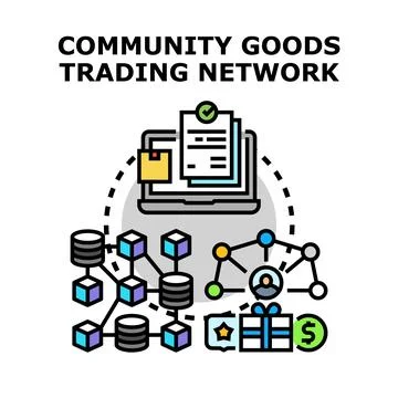 Community goods trading network concept illustration イラスト素材