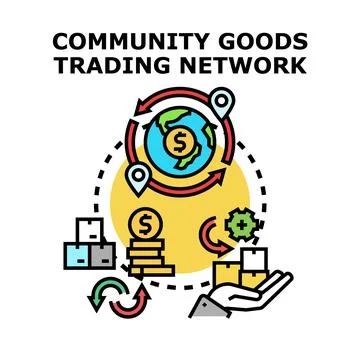 Community goods trading network development and global commerce イラスト素材