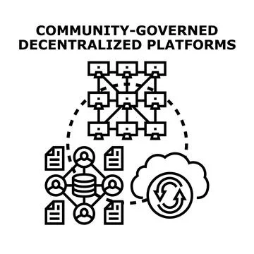 Community governed decentralized platforms managing digital data sharing Stock Illustration