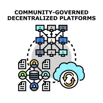 Community governed decentralized platforms managing digital data sharing Stock Illustration