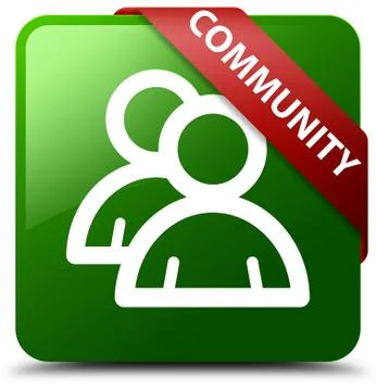 Community (group icon) green square button red ribbon in corner Stock Illustration