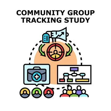 Community group tracking study analysis planning Stock Illustration