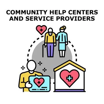 Community help centers providing social support for people Stock Illustration