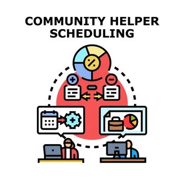 Community helper scheduling management process illustration Stock Illustration