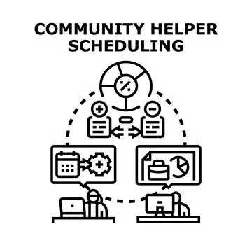 Community helper scheduling management process illustration Stock Illustration