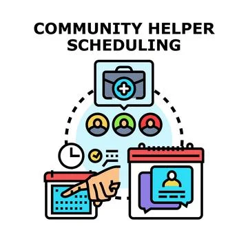 Community helper scheduling system coordinating local service assistance 库存插图