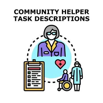 Community helper task descriptions and support services Stock Illustration