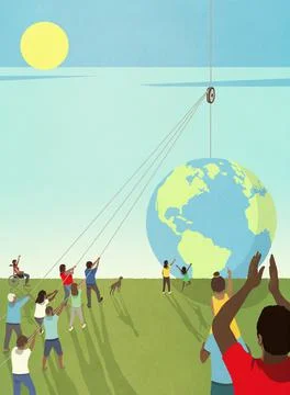 Community hoisting globe with pulley Ilustración de archivo