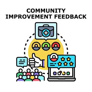 Community improvement feedback delivering positive evaluation results Stock Illustration