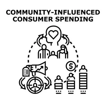 Community influencing consumer behavior and spending habits Illustrazione stock