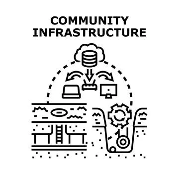 Community infrastructure concept illustrating the interconnection between dig Stock Illustration