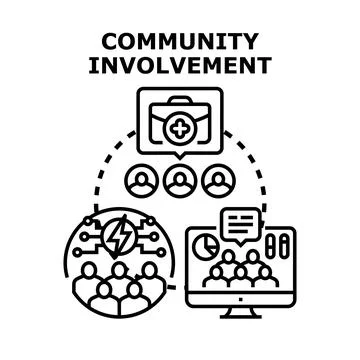 Community involvement concept with people collaborating and discussing Stock Illustration