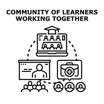 Community of learners working together concept icon Stock Illustration