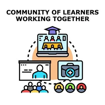 Community of learners working together concept icon Stock Illustration