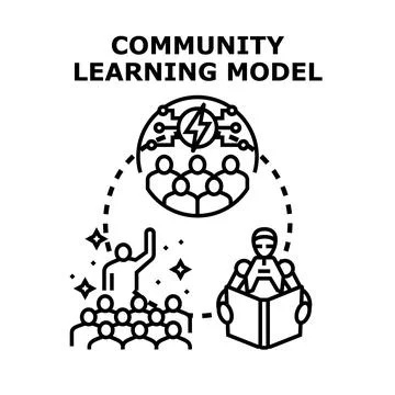 Community learning model integrating artificial intelligence and collaboratio Stock Illustration
