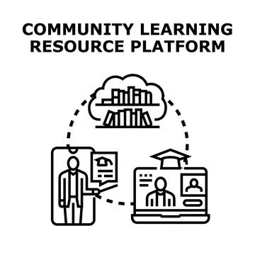 Community learning resource platform concept connecting students Stock Illustration