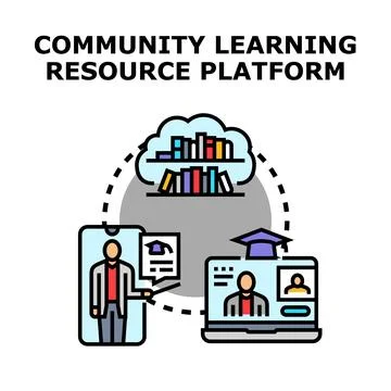 Community learning resource platform concept connecting students Stock Illustration