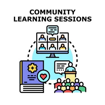 Community learning sessions engaging diverse groups Stock Illustration