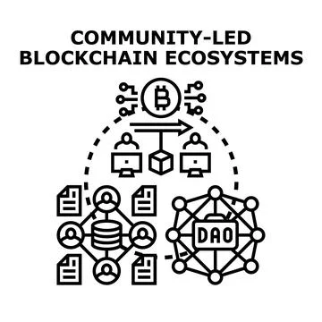 Community led blockchain ecosystem concept creating decentralized network Stock Illustration