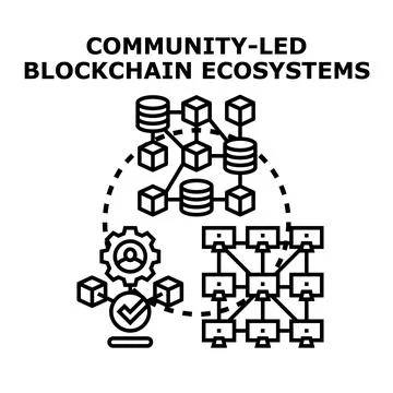 Community led blockchain ecosystem network and digital technology Stock Illustration