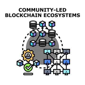 Community led blockchain ecosystem network and digital technology Stock Illustration