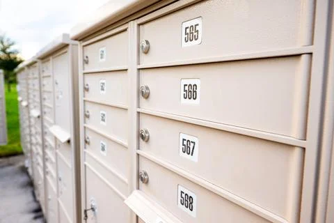 Community Mailbox Cluster for Postal Delivery and Neighborhood Housing Stock Photos
