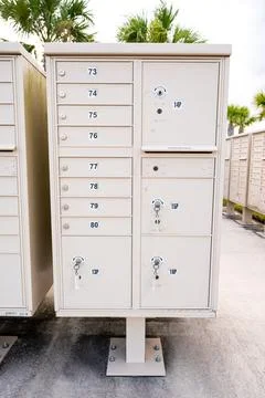 Community Mailbox Cluster for Postal Delivery and Neighborhood Housing Stock Photos