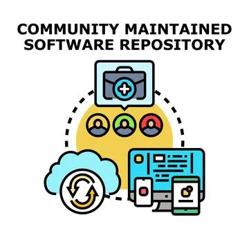 Community maintained software repository concept vector 库存插图