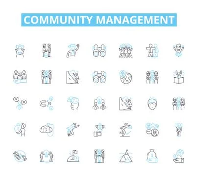 Community management linear icons set. Engage, Empower, Connect, Build, Advocate Stock Illustration
