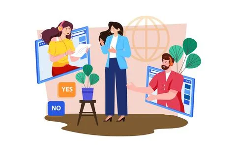 Community manager moderating customer discussions and providing support on .. Stock Illustration