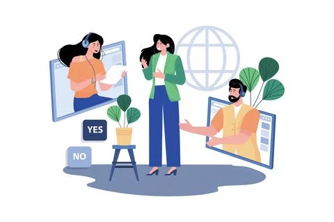 Community manager moderating customer discussions and providing support on .. Stock Illustration