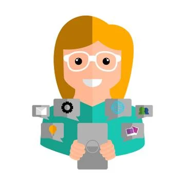 Community manager with a smartphone - Vector Stock Illustration