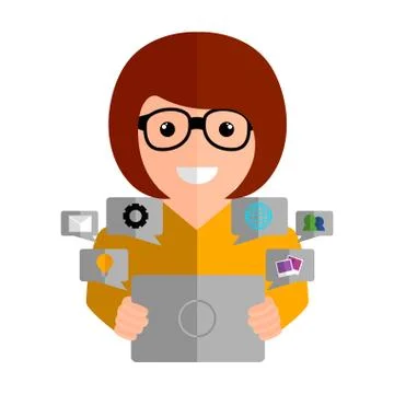 Community manager with a tablet - Vector Stock Illustration